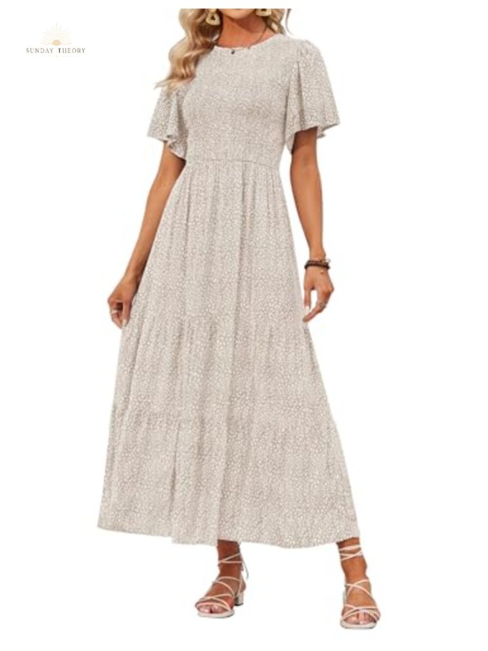 Boho Floral Smocked Short Sleeve Maxi Dress